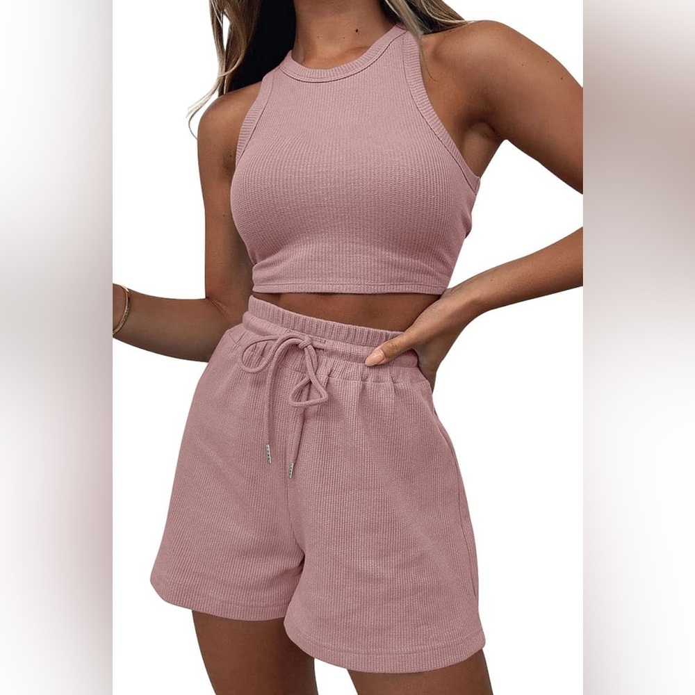 Waffle Design Tank Top and Shorts Matching Set